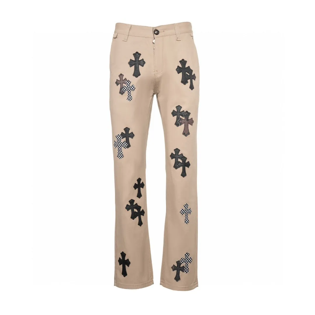 P260 (popular collection) Top version of Chrome Hearts jeans with leather jeans. It is well known that chromehearts jeans will use vintage Levis jeans as the base for creation. They usually add their own unique silver buckles and silver ornaments, plus leather embellishments. This is the reason why the value of these vintage jeans doubles, because the base is vintage jeans, and the jeans themselves have been very soft and comfortable after years of baptism. This can be distinguished from ordinary jeans. Regarding the size, you should also refer to the pants data. Style number: 1605# Color: Khaki leather Size: 28 30 32 34 36 28 Waist 86 Hips 100 Pants length 102 30 Waist 90 Hips 104 Pants length 104 32 Waist 94 Hips 108 Pants length 106 34 Waist 98 Hips 112 Pants length 110